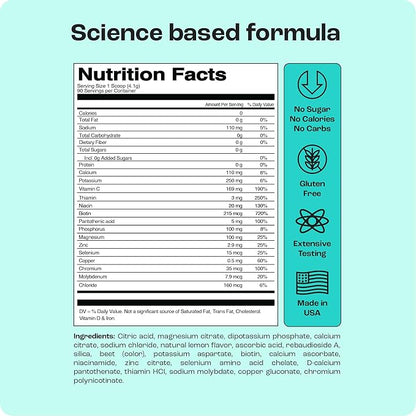 KEY NUTRIENTS Multivitamin Electrolytes Powder No Sugar - Fresh Pink Lemonade Electrolyte Powder - Endurance & Energy Supplement - Hydration Powder - No Calories - 90 Servings - Made in USA