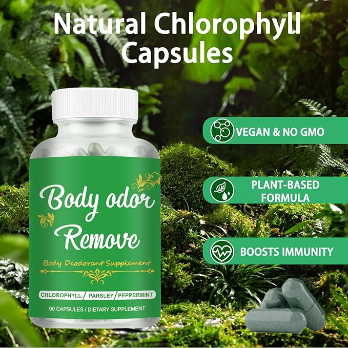 Body Deodorizing Supplement, Natural Chlorophyll 90 Capsules for Women & Men, Full Deodorant Supplement, Body Internal Deodorant Pills with Mint & Parsley