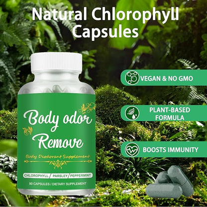 Body Deodorizing Supplement, Natural Chlorophyll 90 Capsules for Women & Men, Full Deodorant Supplement, Body Internal Deodorant Pills with Mint & Parsley