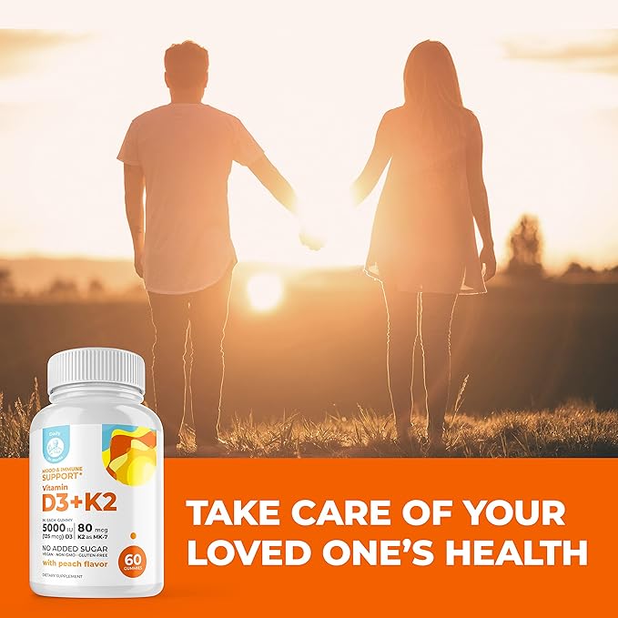 DR. MORITZ Vitamin D3 Gummies (5000 IU) with K2 - for Adults and Kids - Vitamin D3 K2 Gummies for Immune Support & Bone Health - Vegan, Sugar Free, Gluten Free (120 Count)