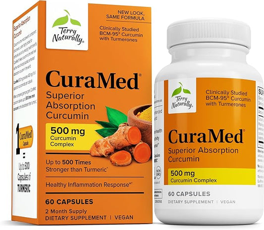 Terry Naturally CuraMed 500mg - Antioxidant Supplement for Brain & Immune Health Support - Supplement with Curcumin & Turmeric Essential Oil - Herbal Liver Support - 60 Softgels