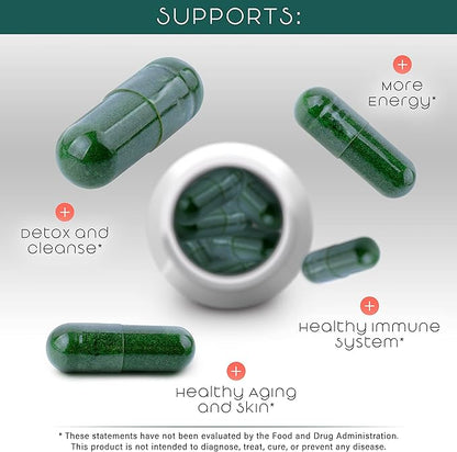 Organic Spirulina and Chlorella Capsules – Chlorophyll Pills & Blue Green Algae to Support Powerful Detox, Energy & A Healthy Immune System– 3X More Chlorella Spirulina Powder/Serving – 90 Ct
