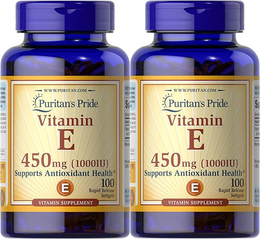 Puritan's Pride Vitamin E-450mg (10,000IU), Vitamin Supplement for Immune System Function and Antioxidant Health Support, 100 Rapid Release Softgels, 2 Pack