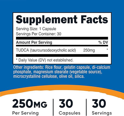 Nutricost Tudca 250mg, 30 Capsules (Tauroursodeoxycholic Acid) - Gluten Free, Non-GMO
