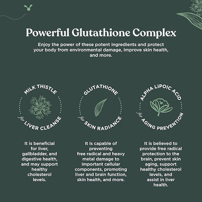 Pure Glutathione Supplement 500 mg GSH - Pure Skin Whitening Pills Natural Antioxidant with Milk Thistle Extract Silymarin Liver Health Alpha Lipoic Acid Amino - 30 Veg Capsules by Nature Bound