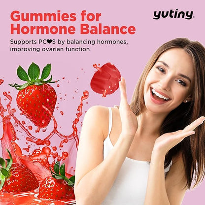 Myo-Inositol & D-Chiro Inositol Gummies, Vitamin B6 B12 & Folate for Women, Vegan, Sugar Free, Strawberry Flavor, 60 Count