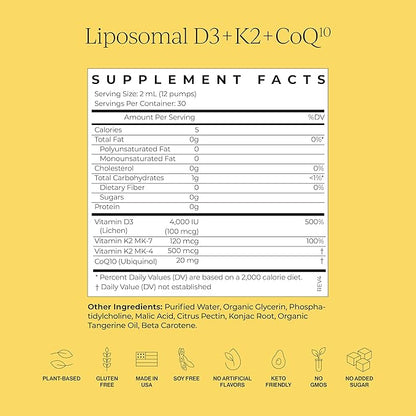 CYMBIOTIKA Vitamin D3 + K2 + CoQ10 Liquid, Vitamin D Supplement for Immune Support, Heart Health & Bone Health, Energy Booster, Liposomal Delivery, Vegan, Tangerine Flavor, 2pck (4.0 fl oz.)