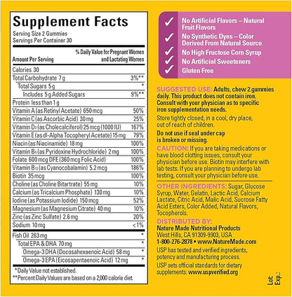 Nature Made Prenatal Gummies with DHA and Folic Acid, Prenatal Vitamin and Mineral Supplement for Daily Nutritional Support, 60 Gummies, 30 Day Supply