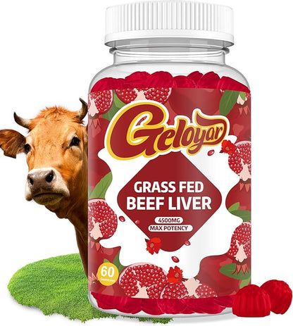 Beef Liver Supplement - Grass Fed Beef Liver Gummies, Heme Iron Supplement with Folate, Vitamin C & L-Lysine - Energy Support for Fatigue & Muscle Recovery, Non GMO, Gluten-Free, 60 Counts