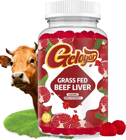 Beef Liver Supplement - Grass Fed Beef Liver Gummies, Heme Iron Supplement with Folate, Vitamin C & L-Lysine - Energy Support for Fatigue & Muscle Recovery, Non GMO, Gluten-Free, 60 Counts