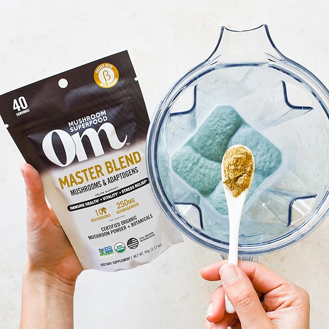 Om Mushroom Master Blend, Organic 10 Mushroom Complex & Adaptogens Powder, Reishi & Lions Mane - 6.2 oz