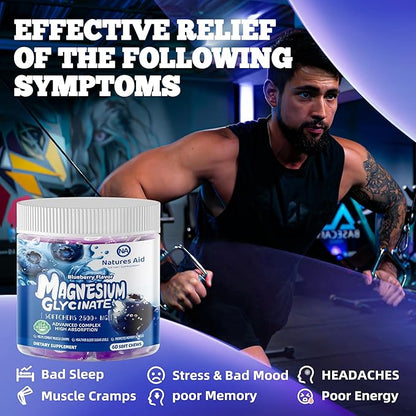 Magnesium Glycinate Soft Chews, Blueberry Flavor.Chewable Sugar Free Potassium Magnesium Chews with Magnesium Glycinate, Vitamin D, B6, and CoQ10 for Calm Support & Sleep for Adults, 60 Days Supply