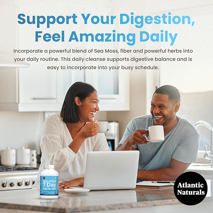 Atlantic Naturals Sea Moss 7-Day Colon & Gut – with Psyllium Husk Senna Powder, Golden Flax, Turmeric & Herbs for Digestive Health, Bloating, & Natural Flushing for Women & Men - 180 Capsules.