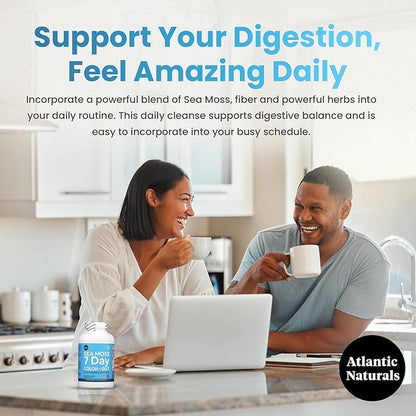 Atlantic Naturals Sea Moss 7-Day Colon & Gut – with Psyllium Husk Senna Powder, Golden Flax, Turmeric & Herbs for Digestive Health, Bloating, & Natural Flushing for Women & Men - 180 Capsules.