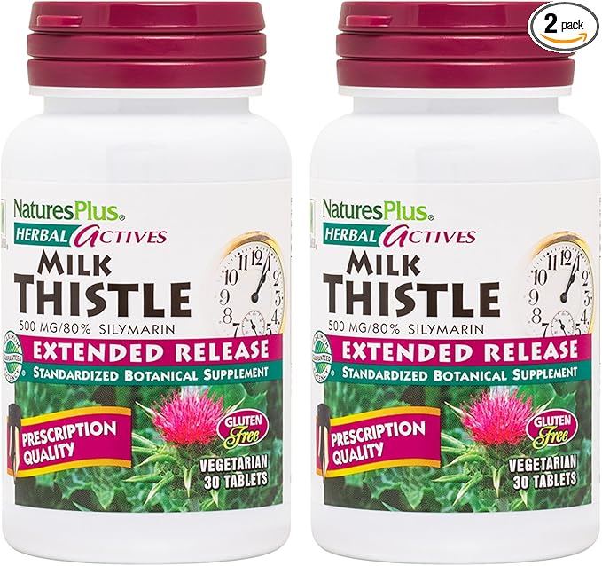 Natures Plus Herbal Actives Milk Thistle, Extended Release - 30 Tablets, Pack of 2 - Vegetarian, Gluten Free - 60 Total Servings