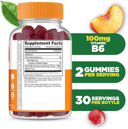 Lifeable Vitamin B6 Gummies | 100mg | Great Tasting VIT B6 Supplement | Vegan B6 Vitamins for Nerve Support Supplement | Vitamin B 6 for Adults, Men, Women | 60 Gummies