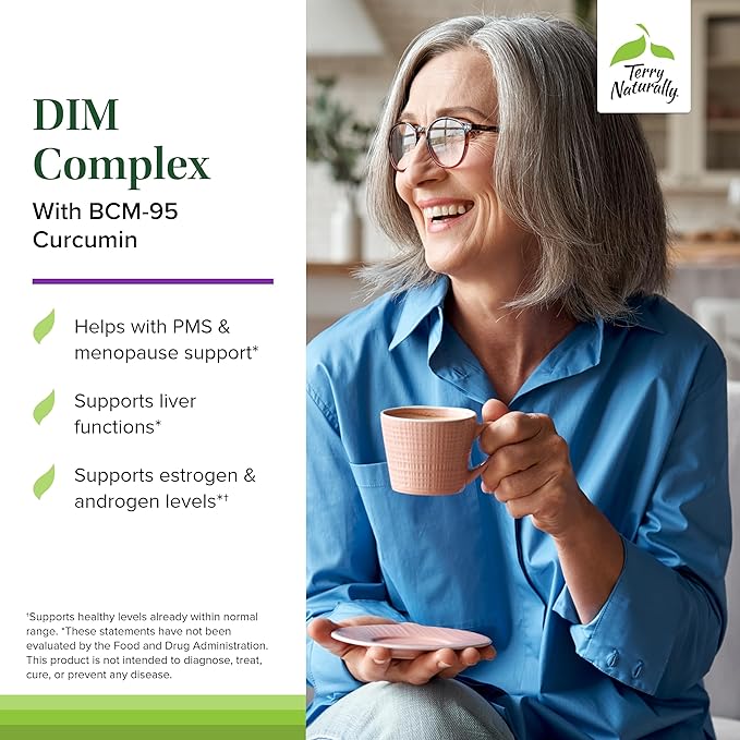 Terry Naturally DIM Complex - Dietary Supplement with BCM-95 Curcumin - Supplement to Support Healthy Hormone Balance, Liver Health & Menopause Symptom Relief - 30 Capsules, 2 Pack (60 Capsules)