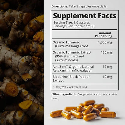 Organic Astaxanthin Plus Turmeric Supplement, Bioperine Black Pepper, Eye, Heart, Skin, Joint, Back & Knee, Vegan, Gluten-Free, Antioxidant Extreme Healthforce, Turmeric Curcumin Supplement, 30-Days