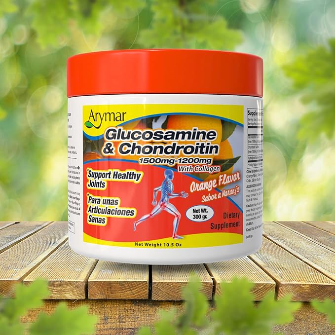 Arymar Glucosamine & Chondroitin 1500mg-1200mg with Collagen, Supports Joint Health, Orange Flavor
