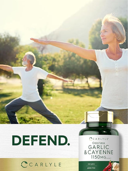 Carlyle Odorless Garlic and Cayenne 1150mg | 200 Softgels | Non-GMO, Gluten Free Supplement