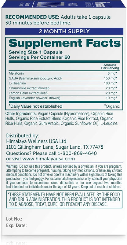 Himalaya Hello ZZZs with GABA, L-Theanine and Melatonin 3mg for Sleep Support and Occasional Sleeplessness, 60 Capsules, 2 Month Supply