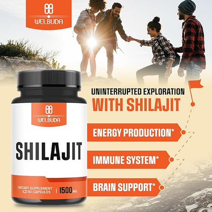 Extract 5:1 Shilajit Supplement 1500mg - Supports for Immune System, Energy Production, Brain Health & Overall Well-Being - 60 Capsules