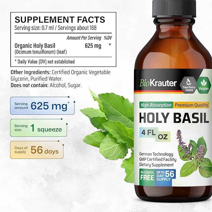 BIO KRAUTER Holy Basil Tincture 4 Fl. Oz. & Rhodiola Rosea Tincture 4 Fl. Oz.