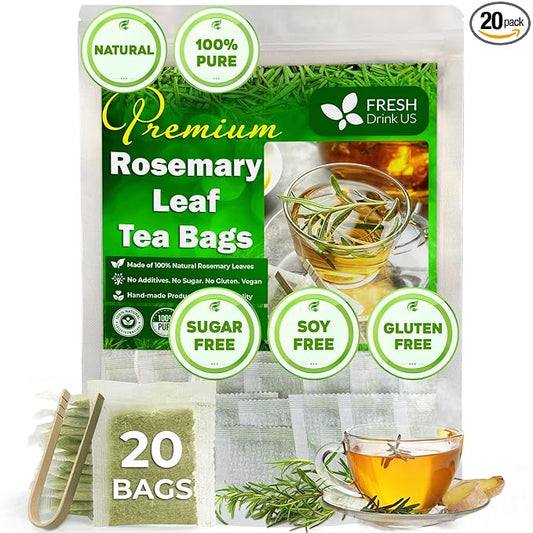 FreshDrinkUS, 20 Rosemary Leaf Tea Bags - 100% Natural and Pure Rosemary Dried Leaves, No Additives, No Caffeine, No Gluten, Vegan