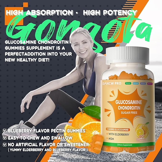 Glucosamine Chondroitin Gummies with MSM & Elderberry Extra Strength - Joint Support, Antioxidant Immune Support Supplement for Adults, Men & Women.90 Orange Gummies