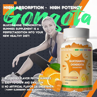Glucosamine Chondroitin Gummies with MSM & Elderberry Extra Strength - Joint Support, Antioxidant Immune Support Supplement for Adults, Men & Women.90 Orange Gummies