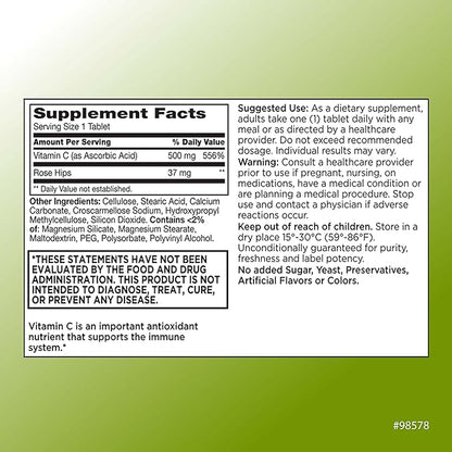 Quality Choice 500 mg Vitamin C with Rose Hip Supplement Immune System Health Tablets 100 Count Bottles