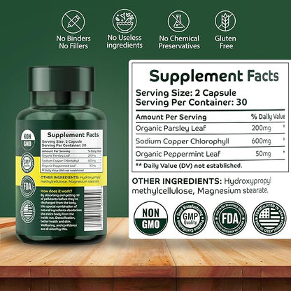 Orry's Vital Chlorophyll Capsules 600 mg - Natural Internal Deodorant to Detox Body Odor, Armpits & Private Parts - Body-Deodorizing Supplement: Supports Immunity and Digestion - 60 Chlorophyll Pills