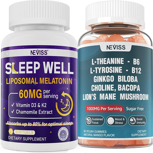 NEVISS L-Tyrosine Gummies & Melatonin 60mg for Adults Bundle