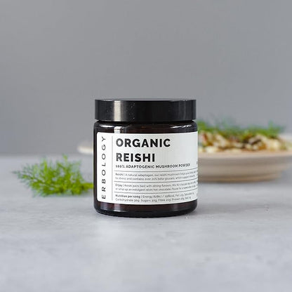 Erbology Organic Reishi Mushroom Powder 50 Servings - 21% Beta-glucans - Immunity Support - Ganoderma Lucidum - Small Batch - Sustainably Grown in Europe - Vegan - Non-GMO - No Added Fillers