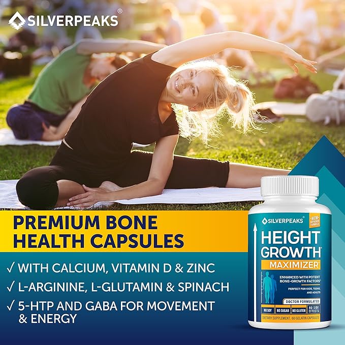 Growth Capsules to Grow Taller - Height Growth Maximizer with Calcium for Bone Strength, Made in USA, Natural Get Taller Supplement to Increase Bone Growth Adults, Teens & Kids, Free of Growth Hormone