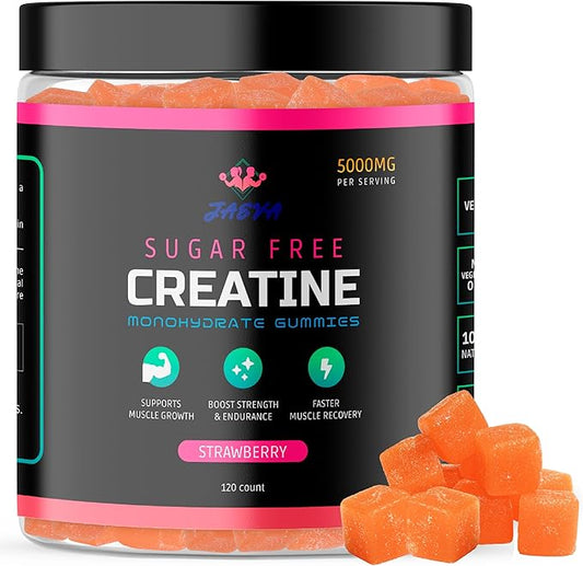 Sugar Free Creatine Monohydrate Gummies 5g, 5000mg for Men & Women, Strawberry - 120 Count, Pre Workout Chews for Energy Boost, for Building Muscle and Strength, Vegan, Non-GMO, Java