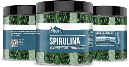 Earthborn Elements Spirulina 200 Capsules, Pure & Undiluted, No Additives