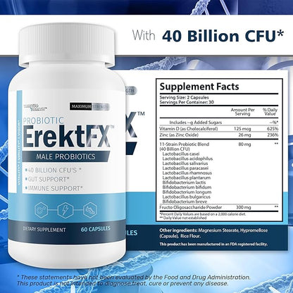 Probiotic ErektFx - Male Probiotics - Lift Your Gut Health to Support Your Overall Mind & Body - Over 40 Billion CFU’s of Probiotics Formulated for Men - Support Improved Overall Health