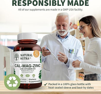 Natural Nutra Calcium Magnesium Zinc Supplement with Vitamin D3 for Bone Strength, Helps Improve Muscle Strength, Health Gluten Free, and Sugar Free, Essential Mineral Complex 100 Count (Pack of 3)