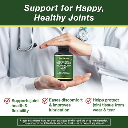 Life's Fortune Triple Strength Glucosamax - 1000mg Premium Glucosamine, Chondroitin and MSM Supplement with Vitamin C for Joint Comfort & Mobility, 120 Tab