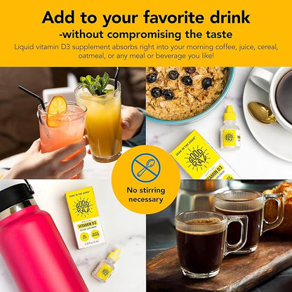 Vitamin D Drops Adult - Water-Soluble Liquid D3 Drops - Potent Vitamin D Liquid Drops - No Stir, Non-GMO, Kosher - D3 Liquid to Add to Drink Or Food, Flavorless - 4-Month Supply (1)