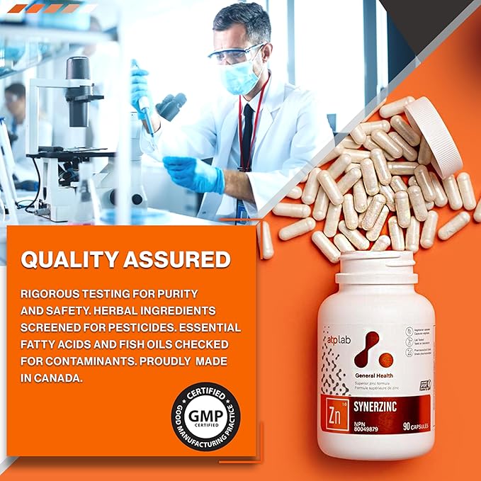 ATP LAB Synerzinc 90 caps - Vegan Zinc Supplement for Men and Women - Zinc Mineral Supplements - Healthy Skin - Zinc Vitamins for Adults