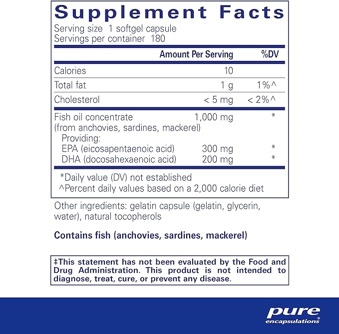 Pure Encapsulations EPA/DHA Essentials - Fish Oil Concentrate Supplement to Support Cardiovascular Health - Premium EPA & DHA Supplement with Omega 3-180 Softgel Capsules