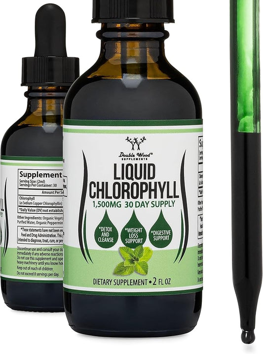 Chlorophyll Liquid Drops - Peppermint Flavored, Vegan Safe (Rich, Full Texture and Taste, Not Watered Down) for Skin Health, and Immune Function (Líquidas de Clorofila) by Double Wood