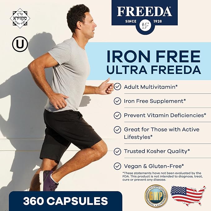 Freeda Multivitamin - Iron Free Ultra Freeda - Kosher Multi Vitamins Supplements for Women Health - Men’s Vitamins for Men Health - Multivitamins for Men & Women Adult Vitamins Multivitamin (360)