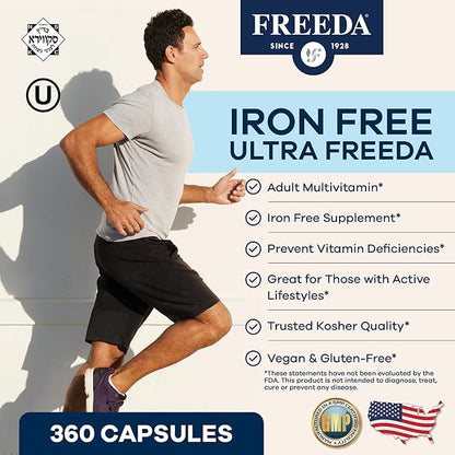 Freeda Multivitamin - Iron Free Ultra Freeda - Kosher Multi Vitamins Supplements for Women Health - Men’s Vitamins for Men Health - Multivitamins for Men & Women Adult Vitamins Multivitamin (360)