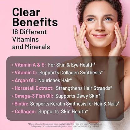NatureWise Hair Skin and Nails Vitamin, Biotin 5000mcg w/Hyaluronic Acid, Collagen for Women with C, B Complex, D3, A, E, Iron - Non-GMO, Gluten Free - 150 Softgels[50-Day Supply]