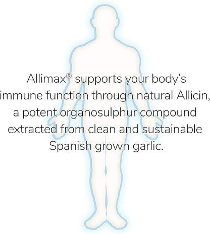 Allimax Pro 450mg 100 Vegicaps. Allicin Garlic Supplement to Support Your Body’s Immune Function. With Stabilized Allicin Extracted from Clean & Sustainable Spanish Grown Garlic. Professional Strength