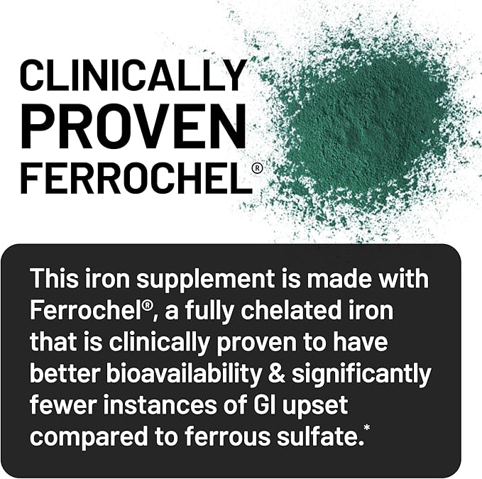 NatureWise Vegan Iron Supplement for Women & Men - Gentle on Stomach High Absorption - Coated Iron Bisglycinate Tablets + Vitamin C, Methyl B12, Folate & Organic Food Blend - 90 Tablets[90-Day Supply]