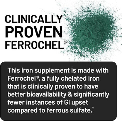 NatureWise Vegan Iron Supplement for Women & Men - Gentle on Stomach High Absorption - Coated Iron Bisglycinate Tablets + Vitamin C, Methyl B12, Folate & Organic Food Blend - 90 Tablets[90-Day Supply]